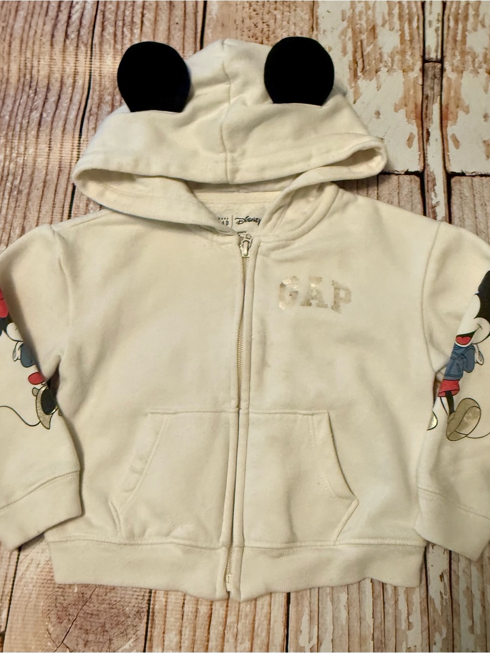 Disney Cream Hoodie with Mickey Ears by GAP - 3T